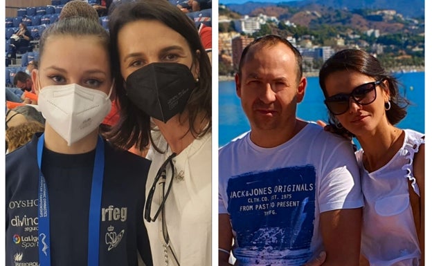 La madre de la gimnasta, Svitlana, junto a Yulia y junto a su marido. 