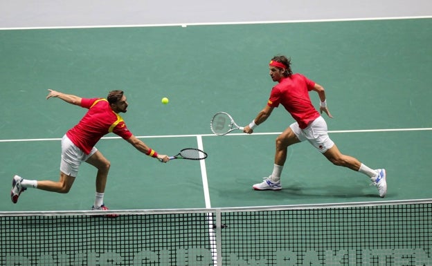 Marcel Granollers y Feliciano López, en el partido de dobles de las Finals de 2021. 