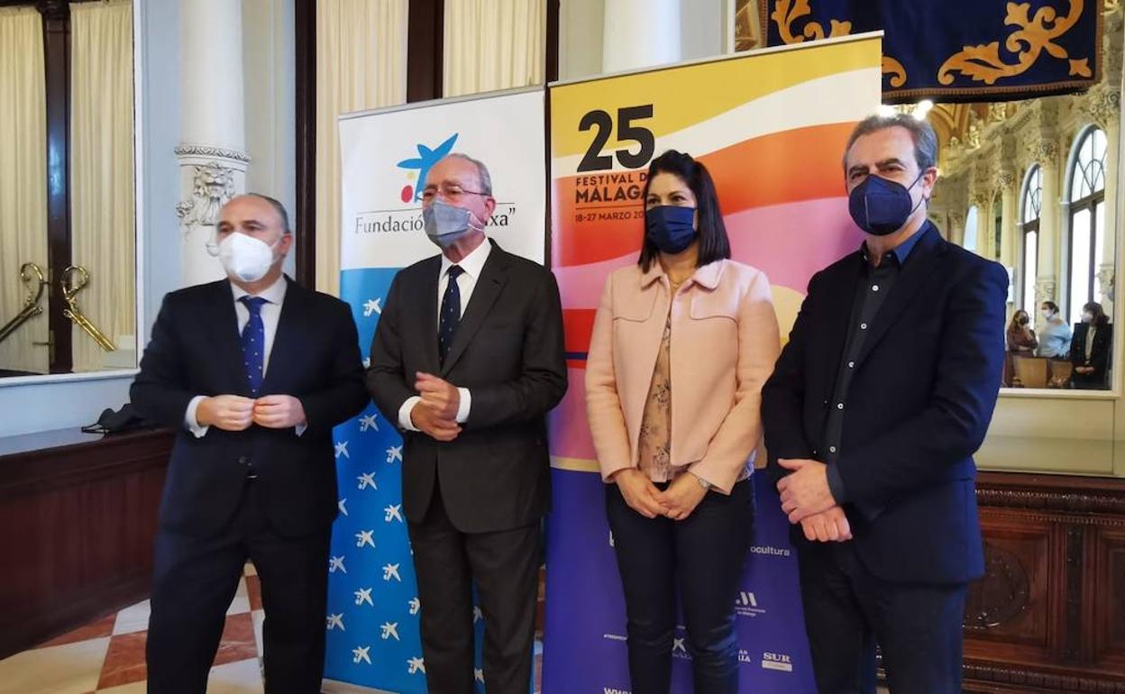 Juan Ignacio Zafra, Francisco de la Torre, Noelia Losada y Juan Antonio Vigar, en la presentación de la colaboración con Fundación 'La Caixa'. 