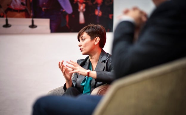 Isabel Rodríguez, esta mañana en la sede del PSOE de Andalucía.