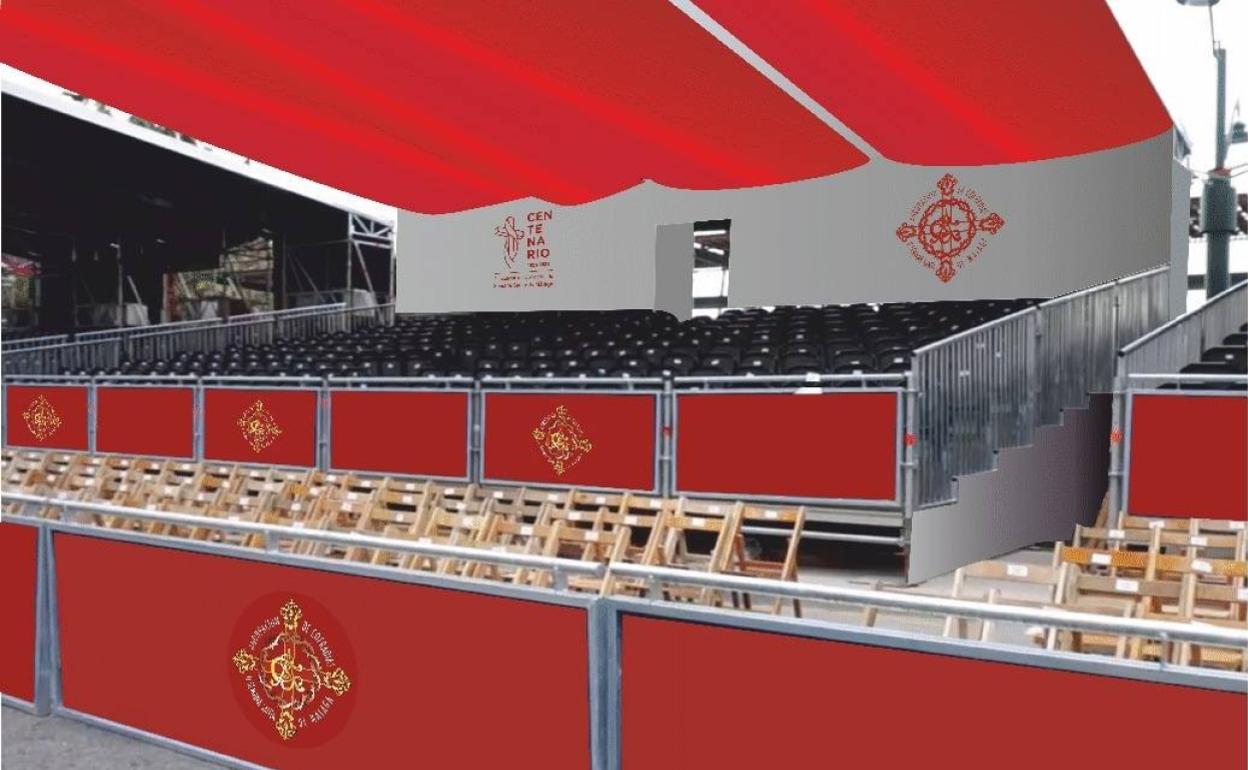 Recreación de las tribunas que ya han empezado a instalarse en la plaza de la Marina. 