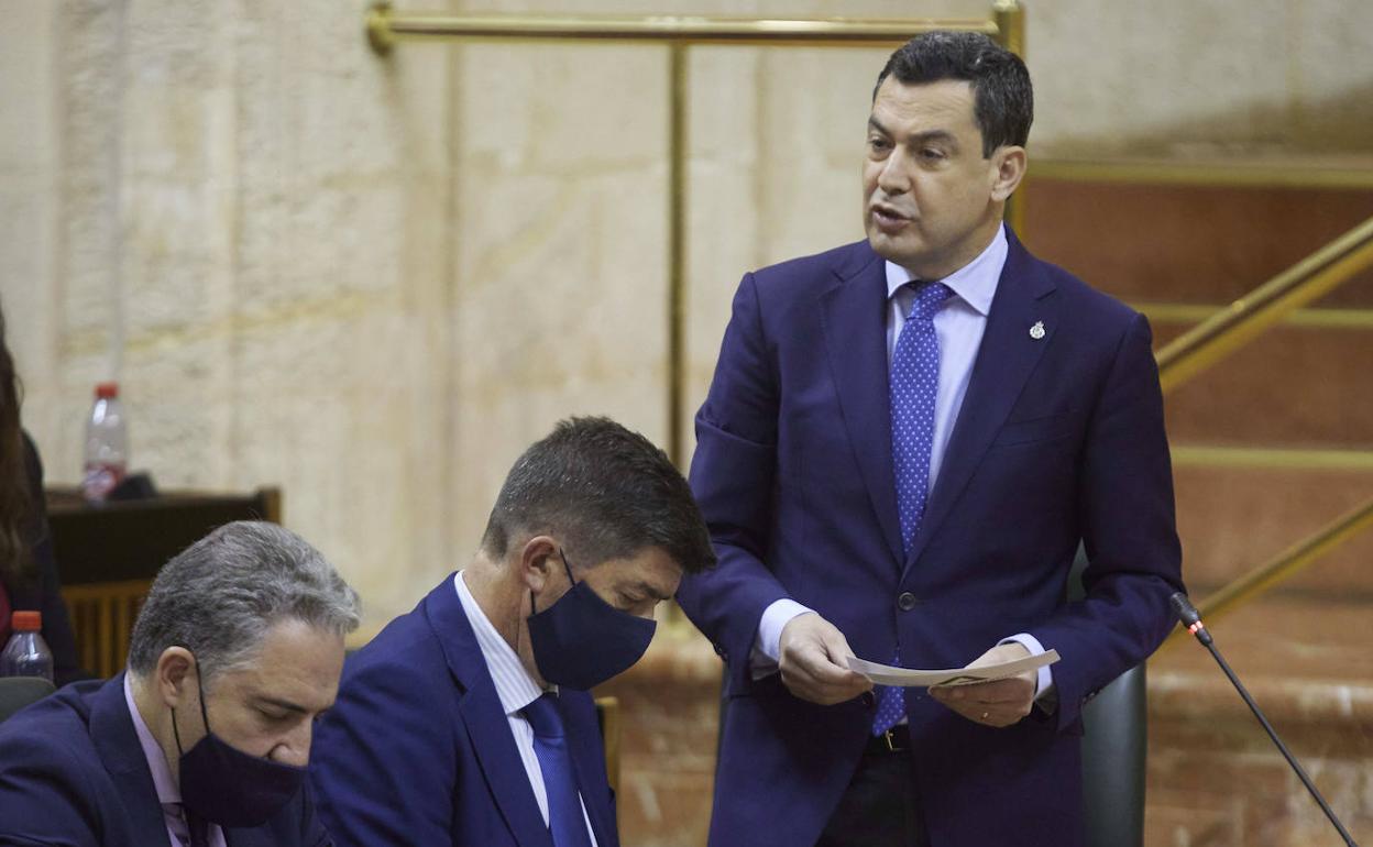 Juanma Moreno, durante la última sesión de control parlamentario.