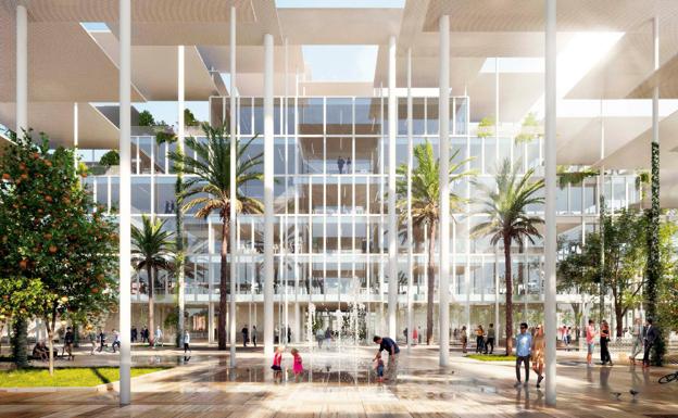El agua y las zonas verdes tendrán protagonismo en el edificio. 
