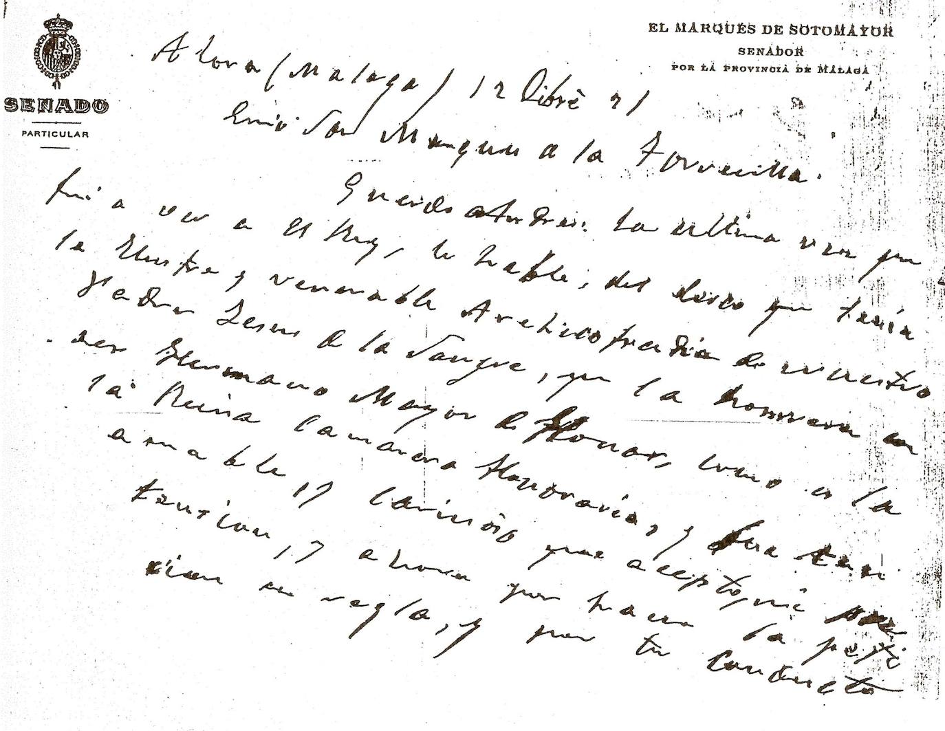 Carta del Marqués de Sotomayor al Marqués de la Torrecilla