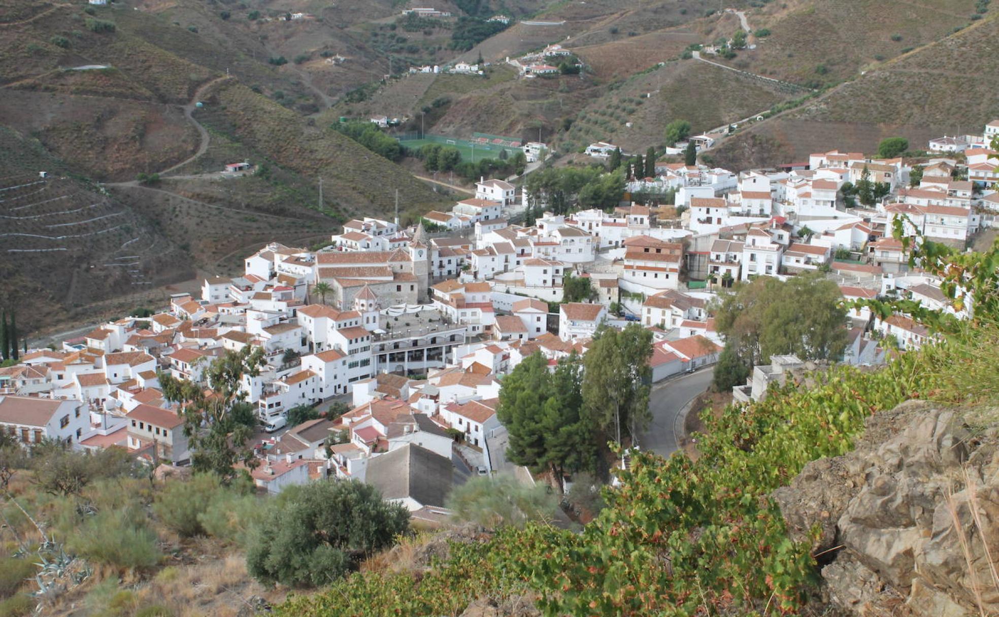 El pueblo se encuentra rodeado por laderas cultivas con viñas de la variedad moscatel. 