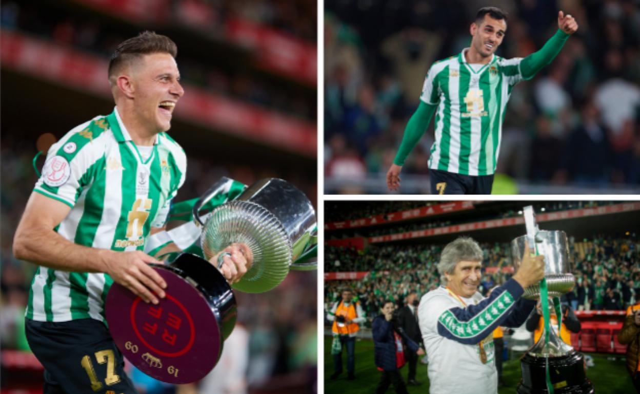 Joaquín, Juanmi y Pellegrini en varios momentos de la final de la Copa del Rey.