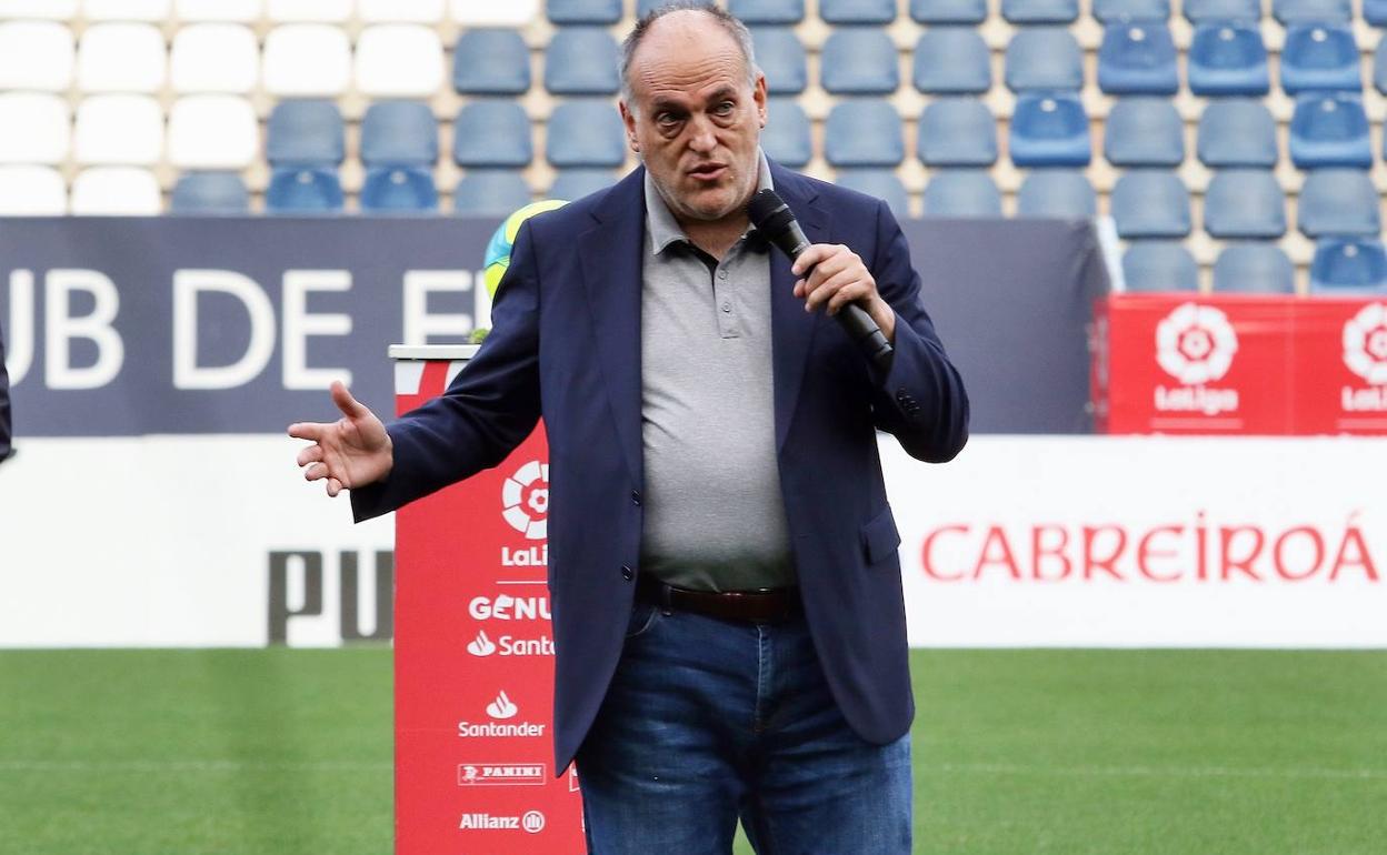 Tebas, este viernes en La Rosaleda con motivo de la presentación de LaLiga Genuine.