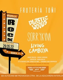 Imagen secundaria 2 - Detalles de las portadas de los discos del grupo Sorry Kini, junto al cartel del Family Rock Day. 