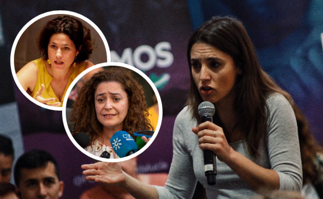 Irene Montero (derecha), Amanda Meyer (arriba) e Inmaculada Nieto. 