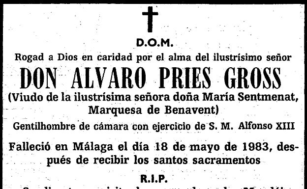 Esquela de Álvaro Príes Gross, publicada en el Diario SUR el 19 de mayo de 1983. 