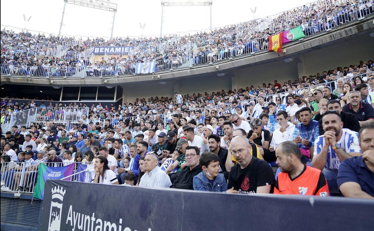 Imagen de La Rosaleda durante el partido del Málaga contra el Oviedo. 