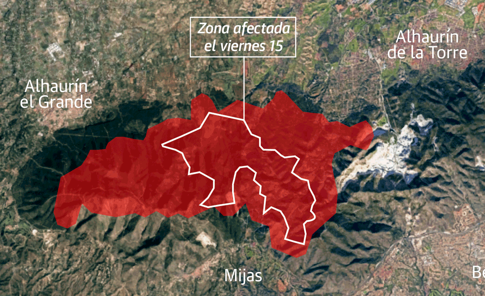 Zona quemada hasta hoy y comparación con el viernes, según muestra Copernicus
