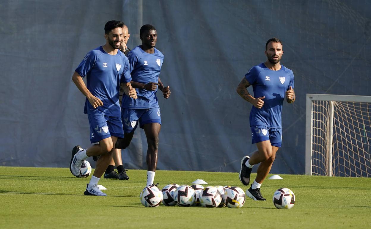 Juande, Moussa y Javi Jiménez, durante un entrenamiento de la semana anterior.