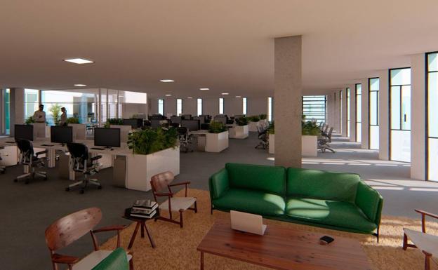 Imagen virtual del interior del futuro edificio de oficinas. 