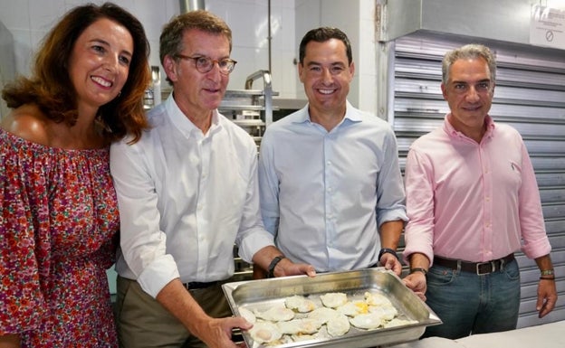 Ledesma. Feijóo, Moreno y Bendodo con una bandeja de huevos fritos.