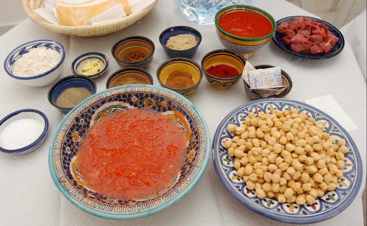 Ingredientes típicos de la cocina marroquí.