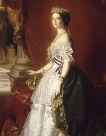 Imagen secundaria 2 - Arriba, enlace civil de los emperadores en las Tullerías. En la siguiente imagen, Eugenia de Montijo y su marido Napoleón III, con su hijo Luis. Debajo, retrato de la emperatriz en todo su esplendor. Fuente: Wikipedia.