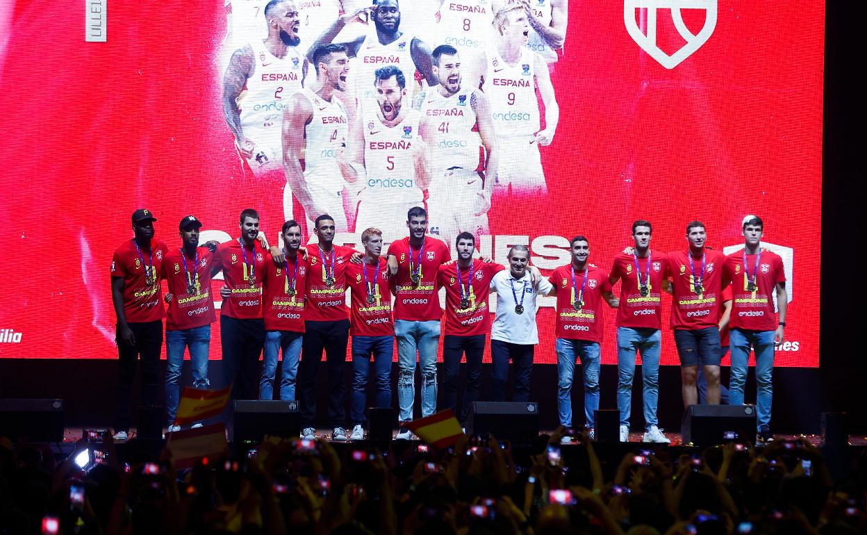 La selección, este lunes en el Wizink Center. 