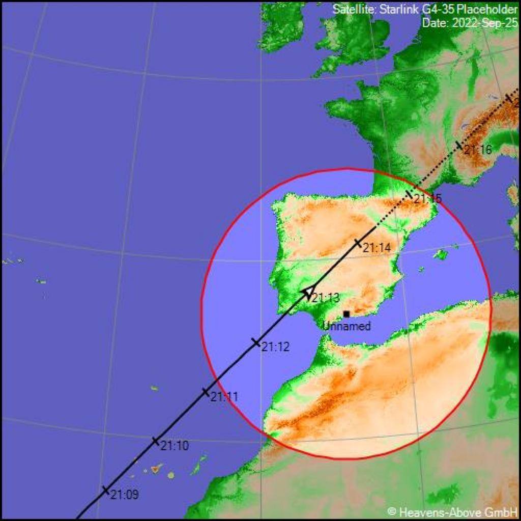 Recorrido previsto por los satélites para este domingo.