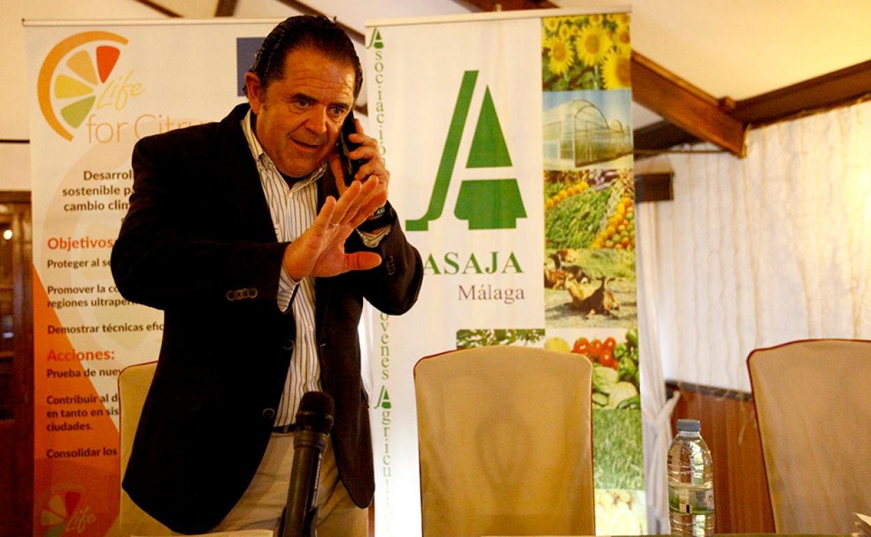 El presidente de Asaja en Málaga, Baldomero Bellido, antes de comenzar las jornadas en el Hotel Finca Eslava de Antequera. 