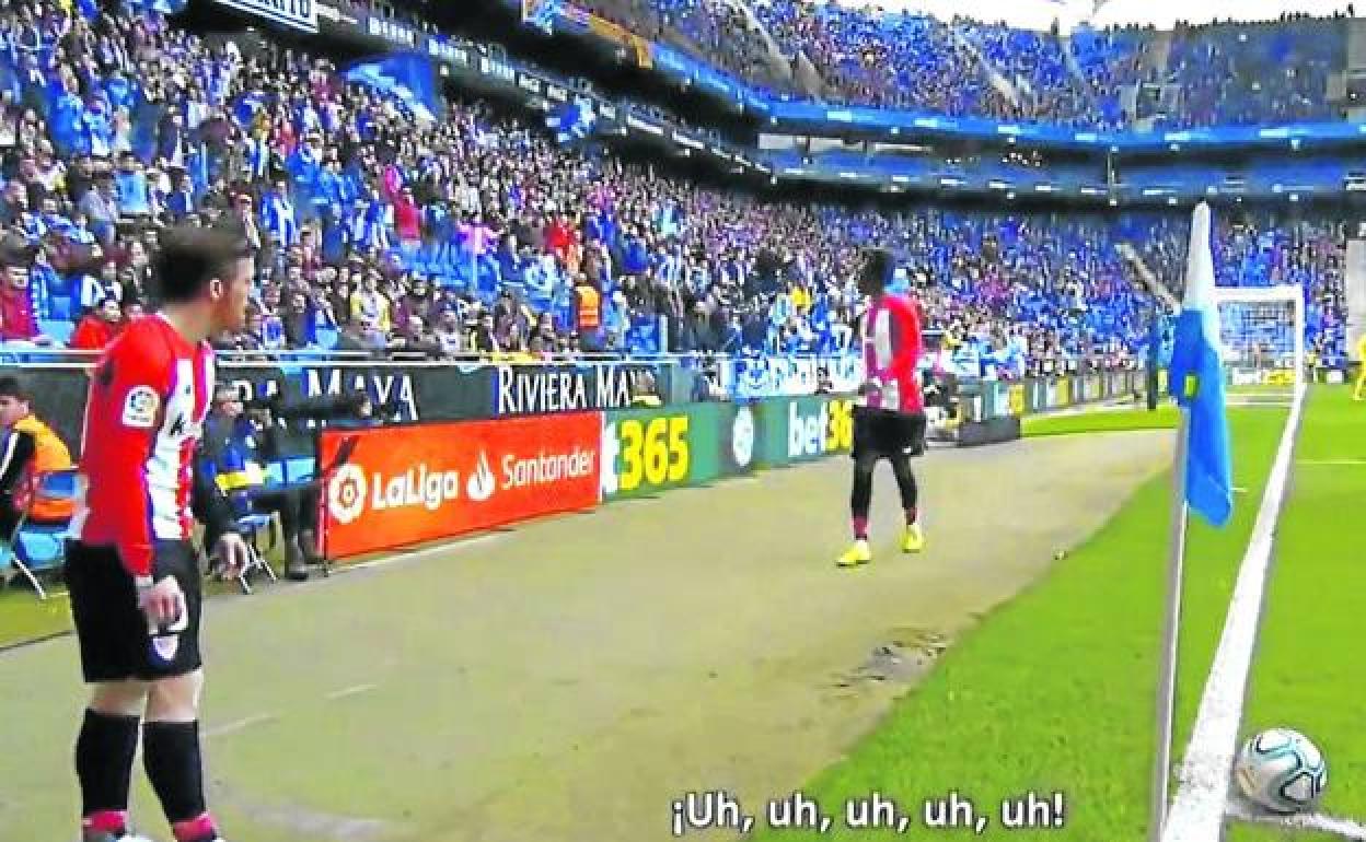 Iñaki Williams sufre los cánticos racistas en el estadio del Espanyol. 
