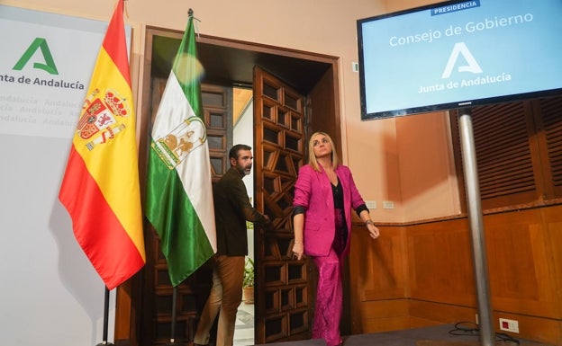 Los consejeros Marifrán Carazo y Ramón Fernández-Pacheco, tras el Consejo de Gobierno. 