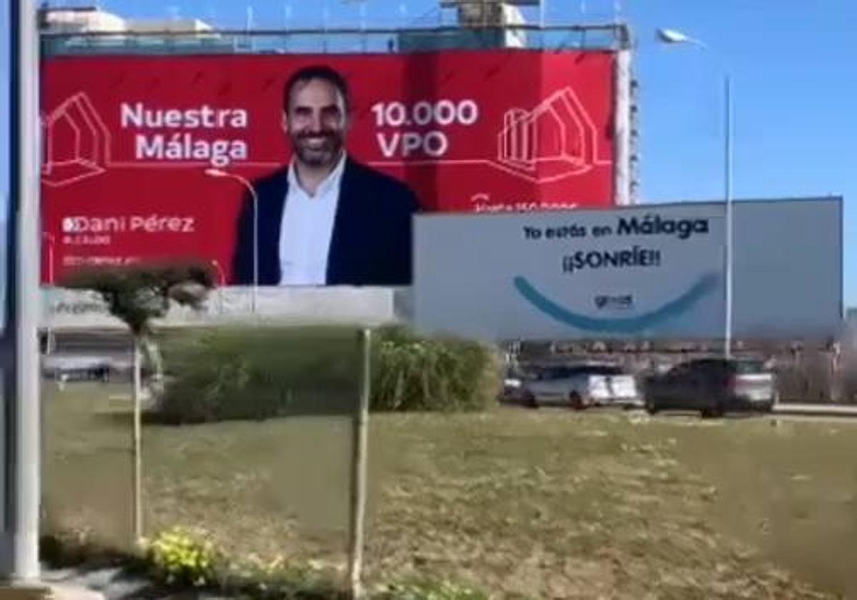 Daniel Pérez inicia su precampaña con una valla gigante en la entrada a Málaga por la autovía de Torremolinos
