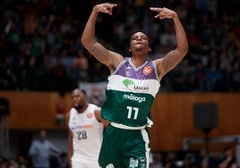 Tyson Carter celebra un triple ante el Real Madrid en la reciente Copa del Rey.