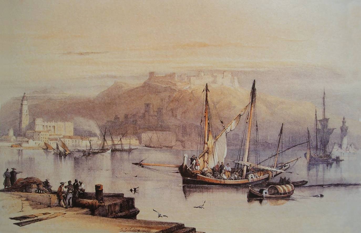 «Ciudadela y Puerto de Málaga». David Roberts (1837).