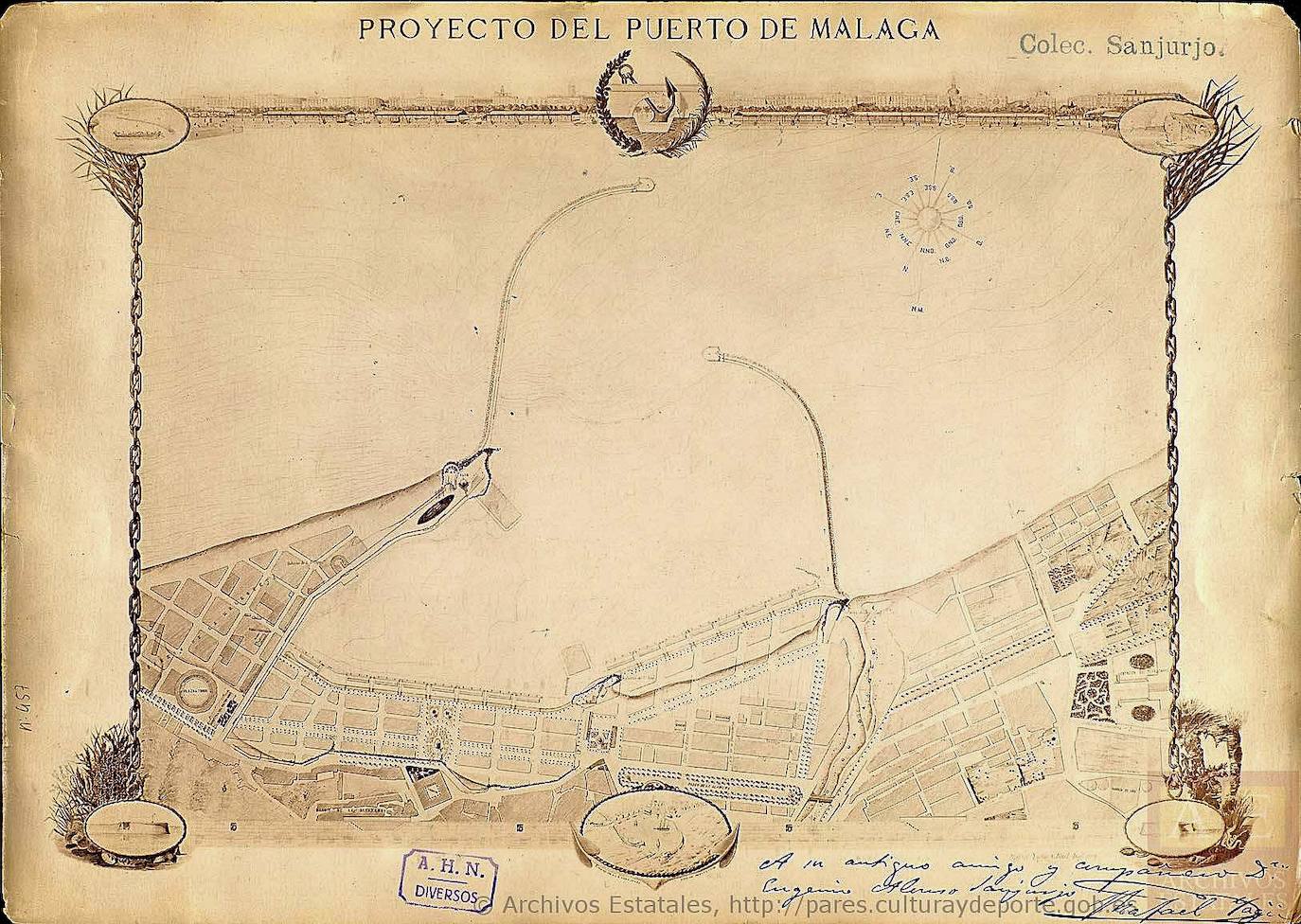 Proyecto de ampliación del Puerto de Málaga. Rafael Yagüe (1876).