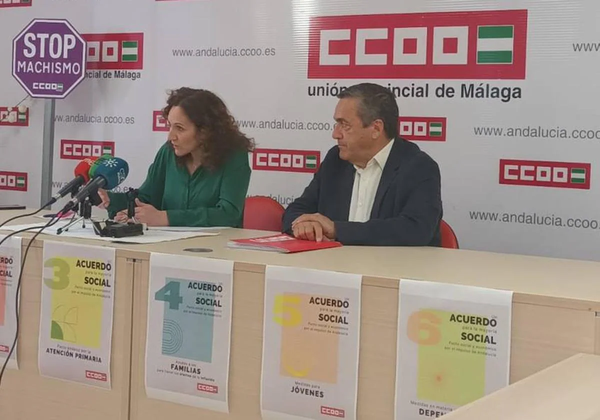 Nuria López, secretaria general de CC.OO. en Andalucía, y su homólogo en Málaga, Fernando Cubillo.