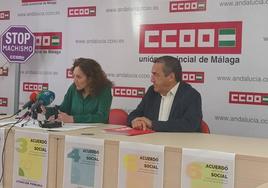 Nuria López, secretaria general de CC.OO. en Andalucía, y su homólogo en Málaga, Fernando Cubillo.