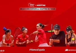 Las cinco jugadoras del equipo español, en el montaje de la RFET.