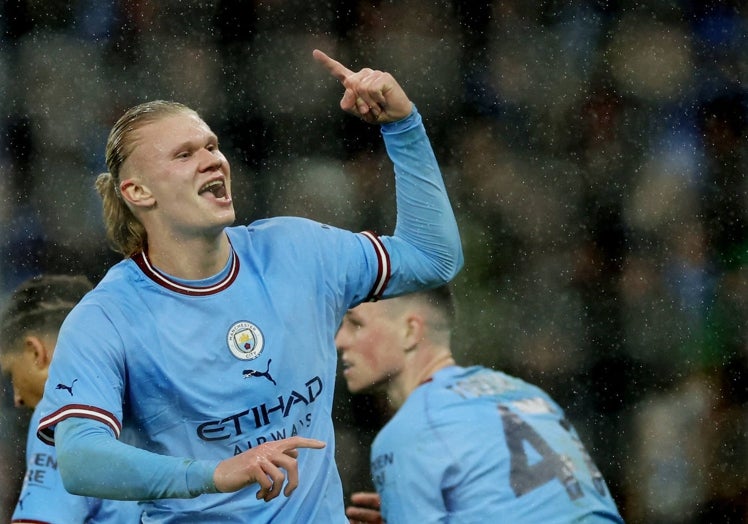 Haaland, en un gesto de celebración de un gol al Burnley el sábado.