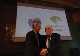 El presidente de Fundación Bancaria Unicaja, José M. Domínguez junto al presidente de Bancosol, Diego Vázquez, al presentar la programación especial.