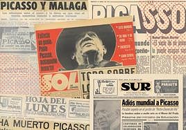 Portadas y páginas de periódicos de 1973 obtenidas en los archivos de diario SUR y del Museo Casa Natal Picasso