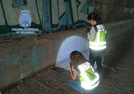 Agentes de la Policía Nacional inspeccionan el lugar de los hechos.