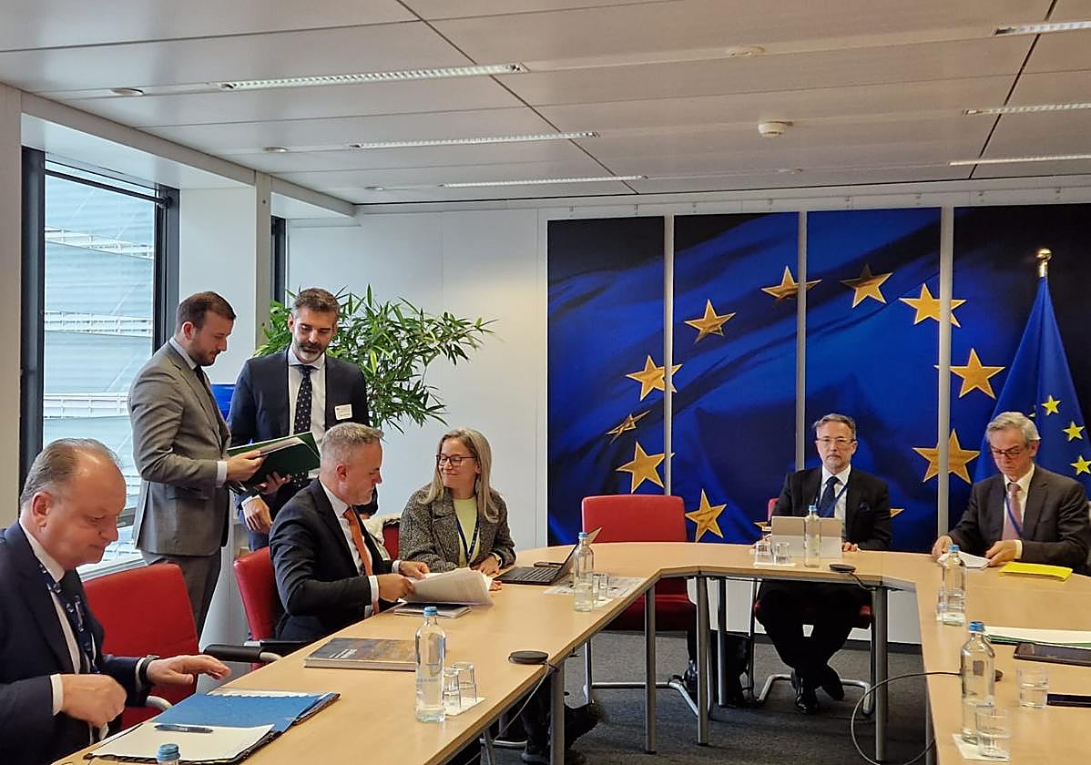 Fernández-Pacheco y Sinkevicius, a la izquierda, durante la reunión.