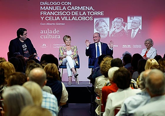 Manuela Carmena, Francisco de la Torre y Celia Villalobos en el Aula de Cultura de SUR, moderado por Alberto Gómez.