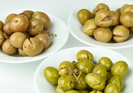 Los tres tipos de aceitunas aloreñas, Frescas, Tradicionales y Curadas.
