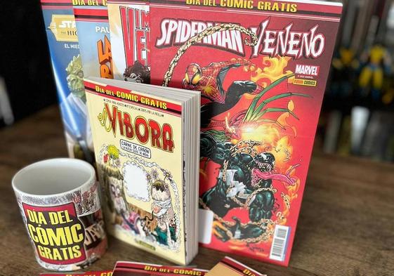 Algunos de los ejemplares que se reparten este sábado por el Día del Cómic Gratis.
