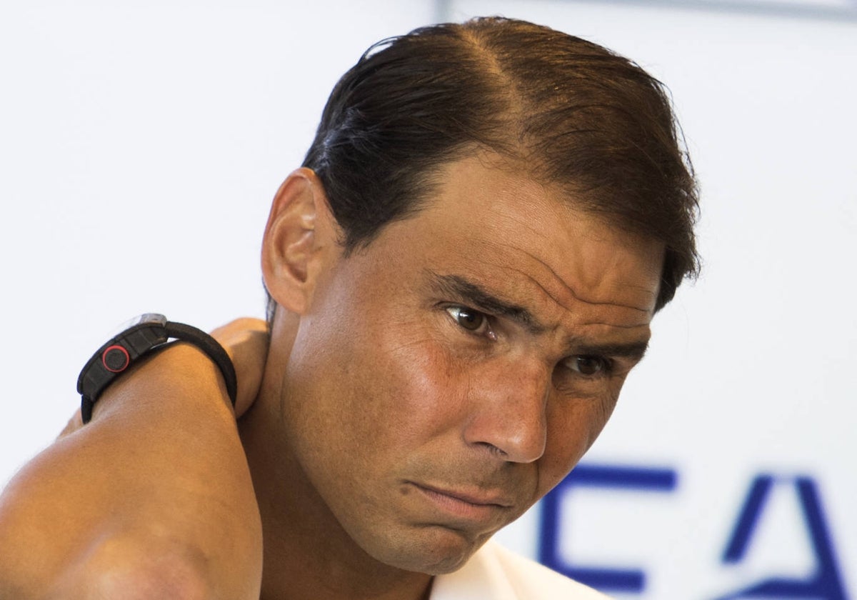 Rafa Nadal, en la rueda de prensa ofrecida este jueves en su academia de tenis en Manacor.