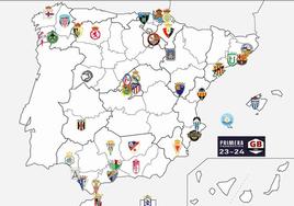 Los cuarenta equipos que competirán en Primera RFEF en la temporada 2023-24, con el Malaga incluido y a la espera de la formación de los dos grupos.