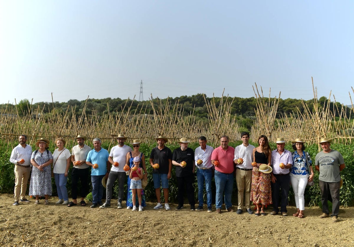 Representantes institucionales y empresarios gastronómicos junto a los primeros tomates de la temporada.