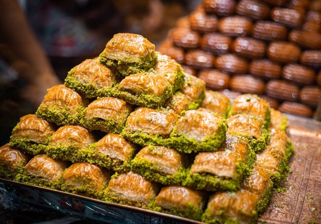 Aspecto del dulce más típico de la gastronomía de Estambul, Baklava.