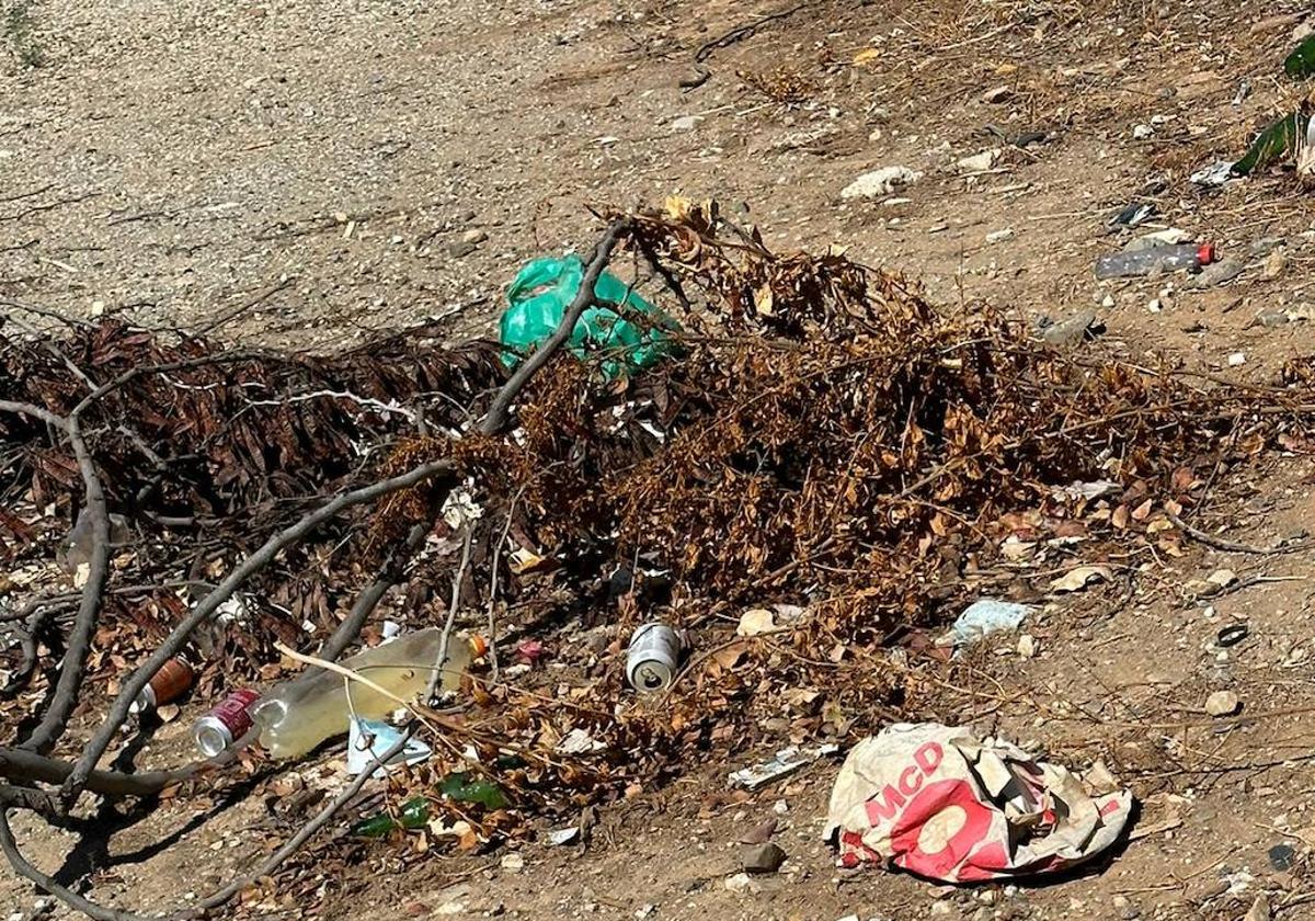 Vista de los desperdicios, bolsas de comida rápida y plásticos.