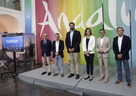 José Moyano, Juan Rosas, Borja Vivas, Isabel Sánchez y José Hidalgo, este miércoles en la casa del Turismo y Deporte de la Junta de Andalucía durante la presentación del evento.