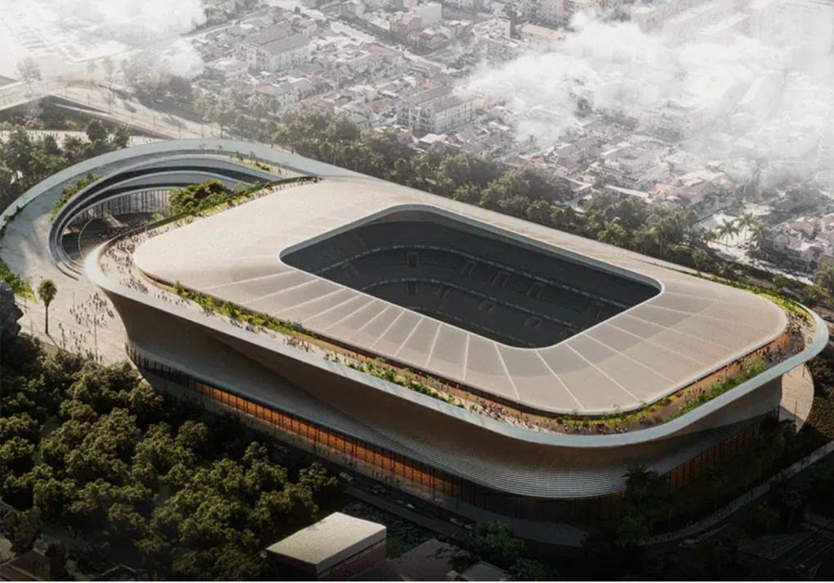 Maqueta de cómo quedaría el estadio de La Rosaleda tras su remodelación.