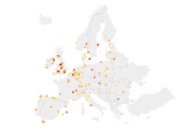 Mapa interactivo de los destinos con vuelos directos.