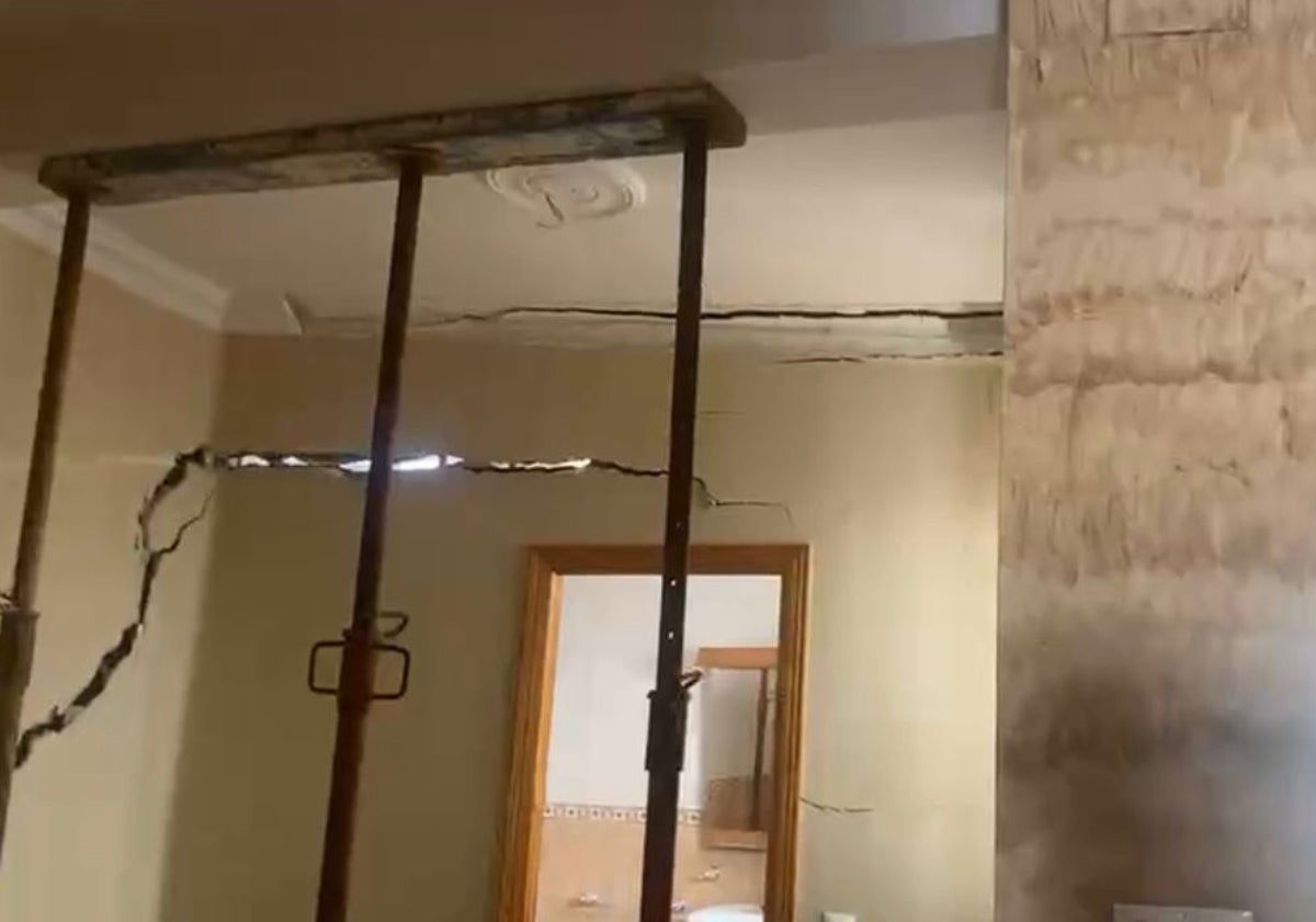 Imagen principal - Tres imágenes de los daños en la vivienda de Teresa Carrión en la zona del Romeral, en la carretera de Arenas de Vélez-Málaga.